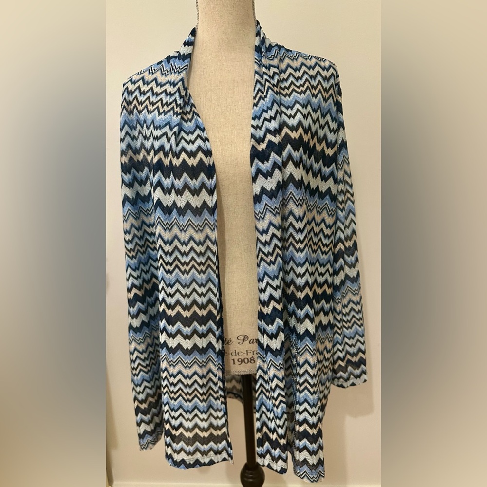 Susan Graver QVC Open Drape Lightweight Cardigan 1X Chevron Summer Sweater
